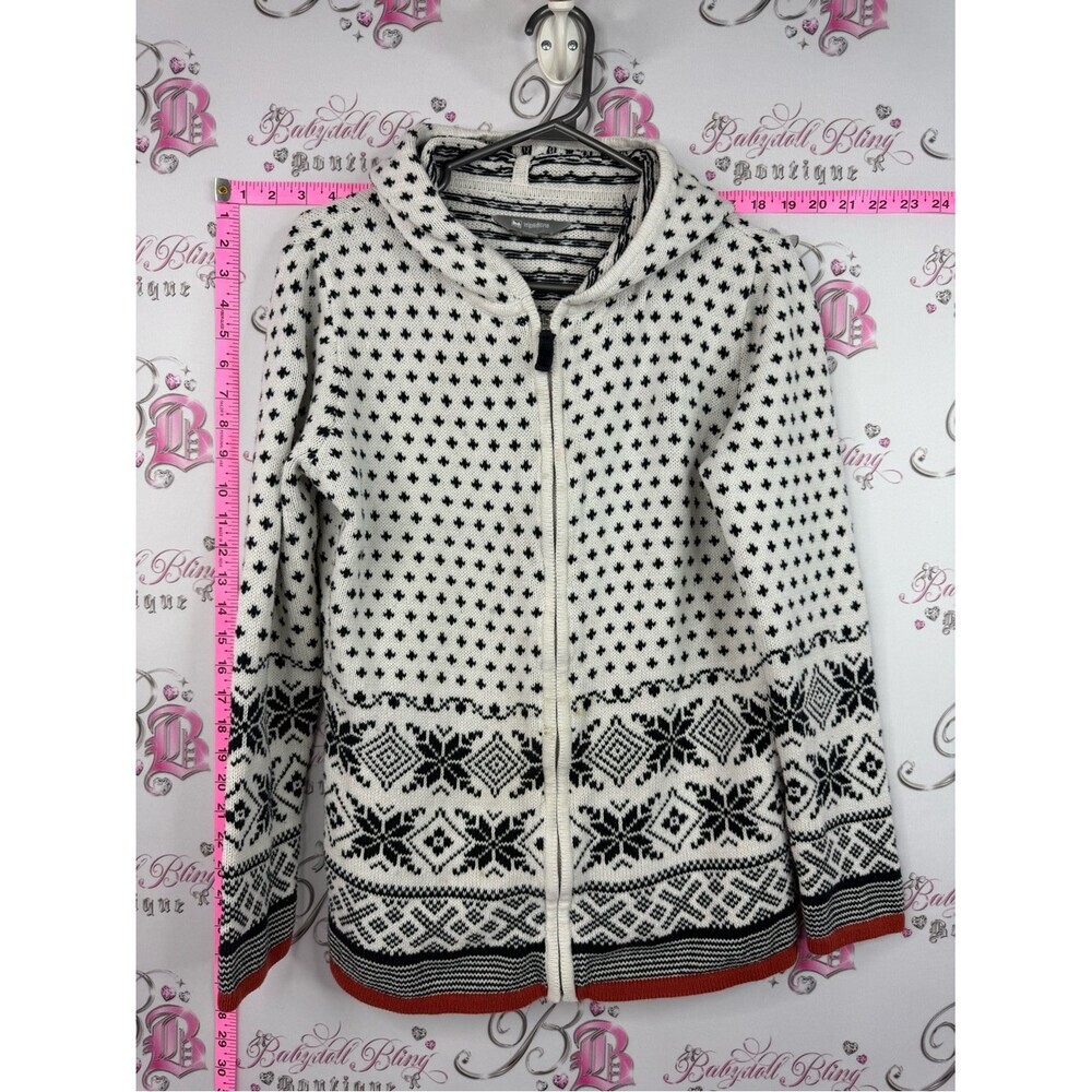 Windriver sweater knit Nordic-Pattern Zip Hoodie Jacket in Cream and Black
